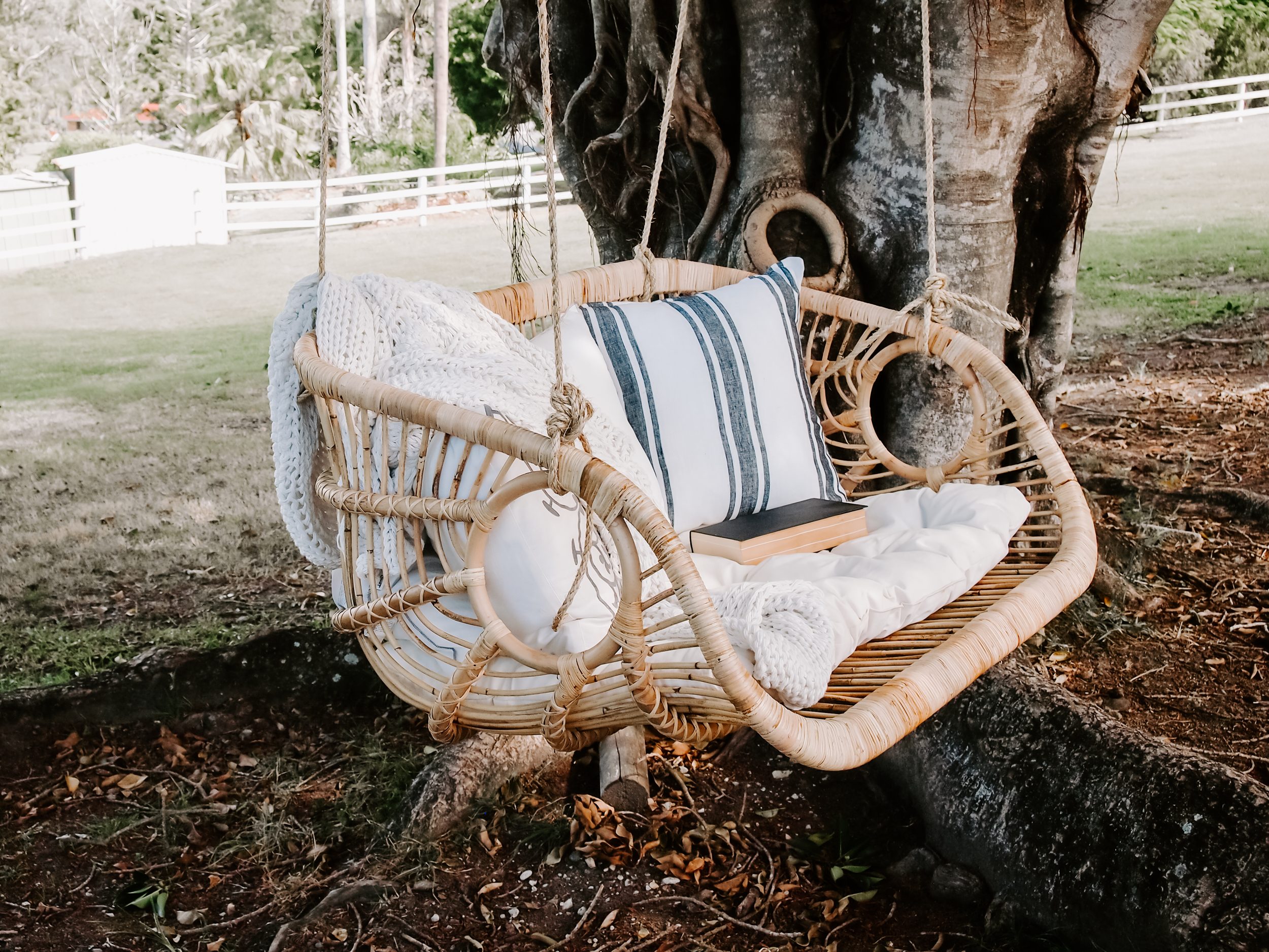 Bari Natural Double Hanging Chair 110CM + HAUS OF RATTAN