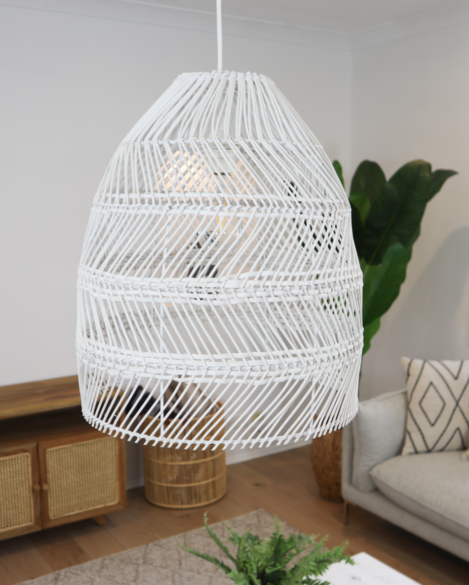 Resort White Rattan Pendant Light (46cm) | Haus of Rattan