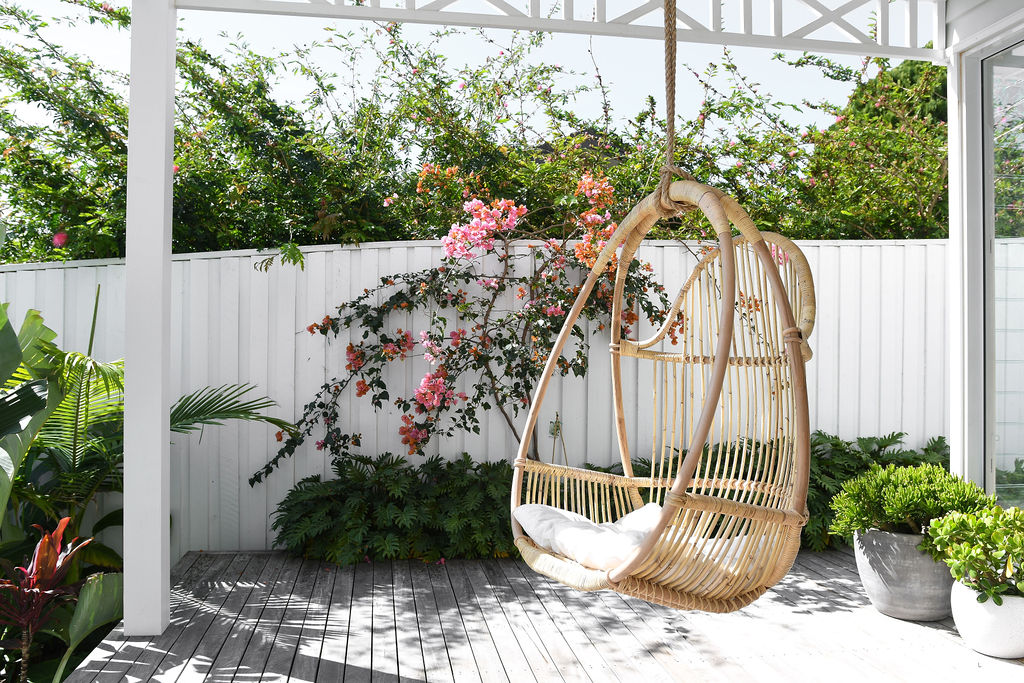 hanging chair in garden