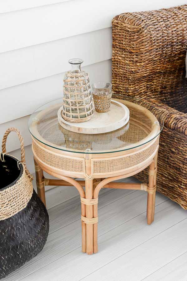 Dayton Tall Side Table With Glass Top, Rattan Round Coffee Table With Glass Top
