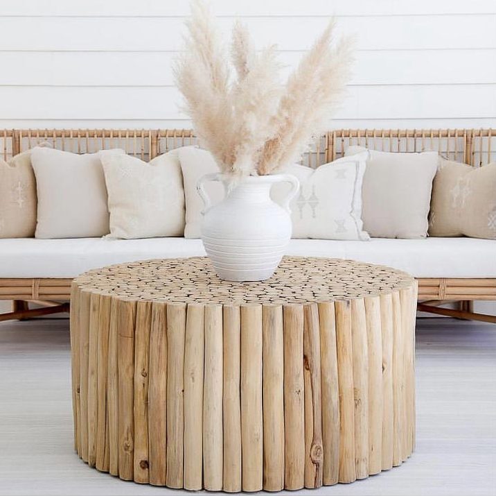 teak round coffee table