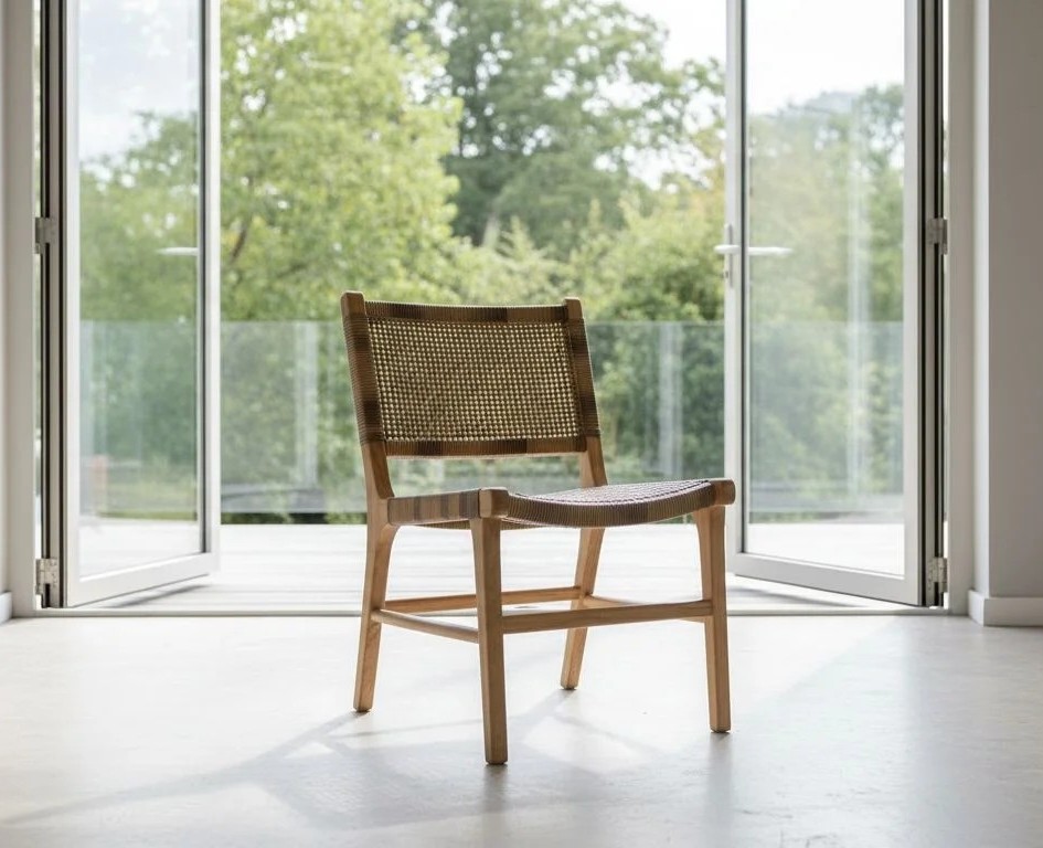 Teak frame with two toned woven rattan seat and back